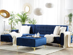 Schlafsofa Samtstoff marineblau rechtsseitig mit Ottomane ABERDEEN