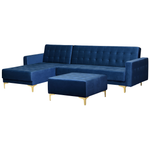 Schlafsofa Samtstoff marineblau rechtsseitig mit Ottomane ABERDEEN