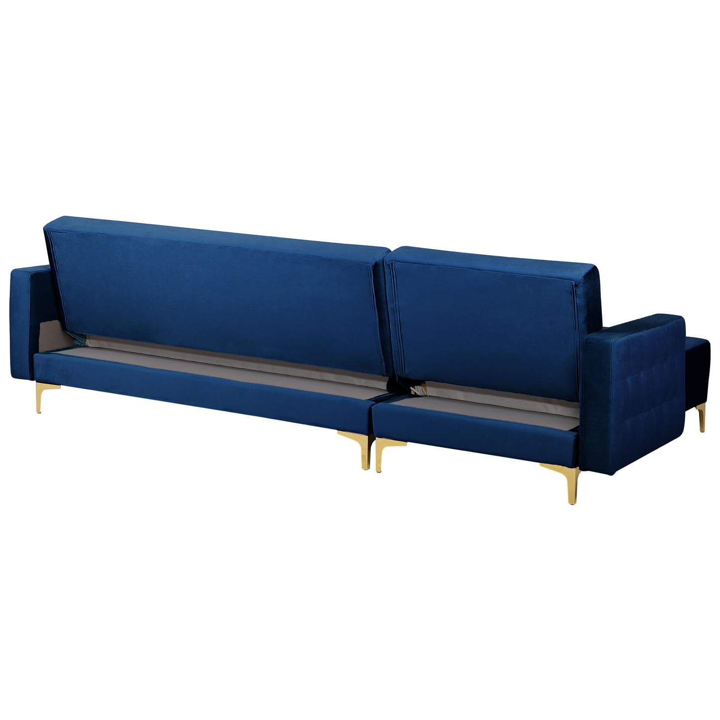 Schlafsofa Samtstoff marineblau rechtsseitig mit Ottomane ABERDEEN