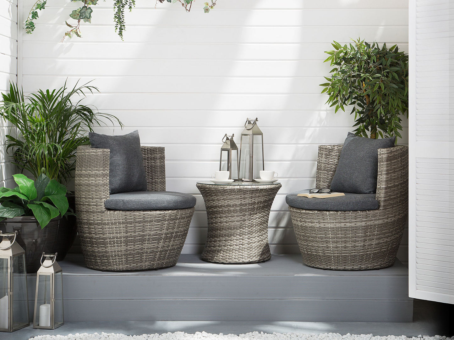 Bistro Set inkl. Kissen CAPRI Polyrattan Grau