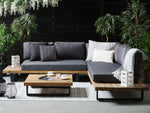 Garten Ecksofa mit Tisch 5-Sitzer MYKONOS rechtsseitig zertifiziertes Akazienholz Dunkelgrau