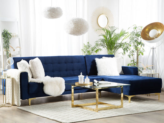 Ecksofa linksseitig Samtstoff marineblau Schlaffunktion ABERDEEN