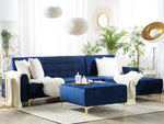 Schlafsofa Samtstoff marineblau linksseitig mit Ottomane ABERDEEN