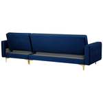 Schlafsofa Samtstoff marineblau linksseitig mit Ottomane ABERDEEN