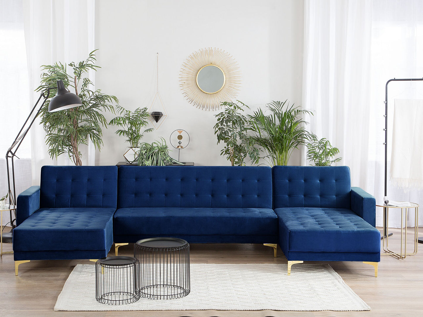 Schlafsofa U-förmig Samtstoff marineblau ABERDEEN