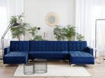 Schlafsofa U-förmig Samtstoff marineblau ABERDEEN
