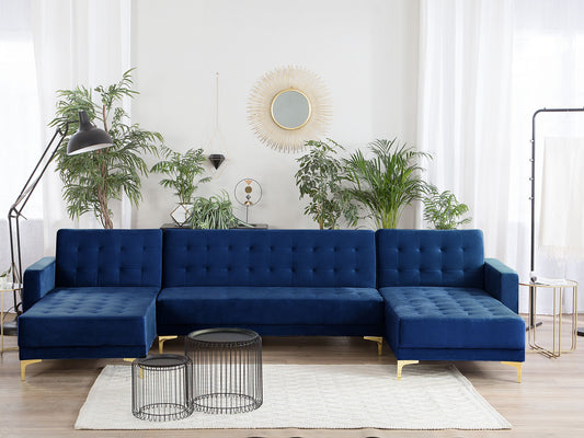Schlafsofa U-förmig Samtstoff marineblau ABERDEEN