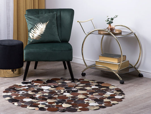Teppich Kuhfell braun / gold ⌀ 140 cm Patchwork Kurzflor SORGUN