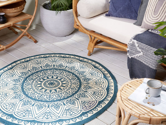 Teppich Jute blau ⌀ 120 cm Kurzflor ANADERE