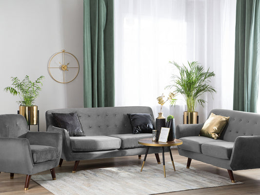 Sofa Set Samtstoff grau 6-Sitzer BODO