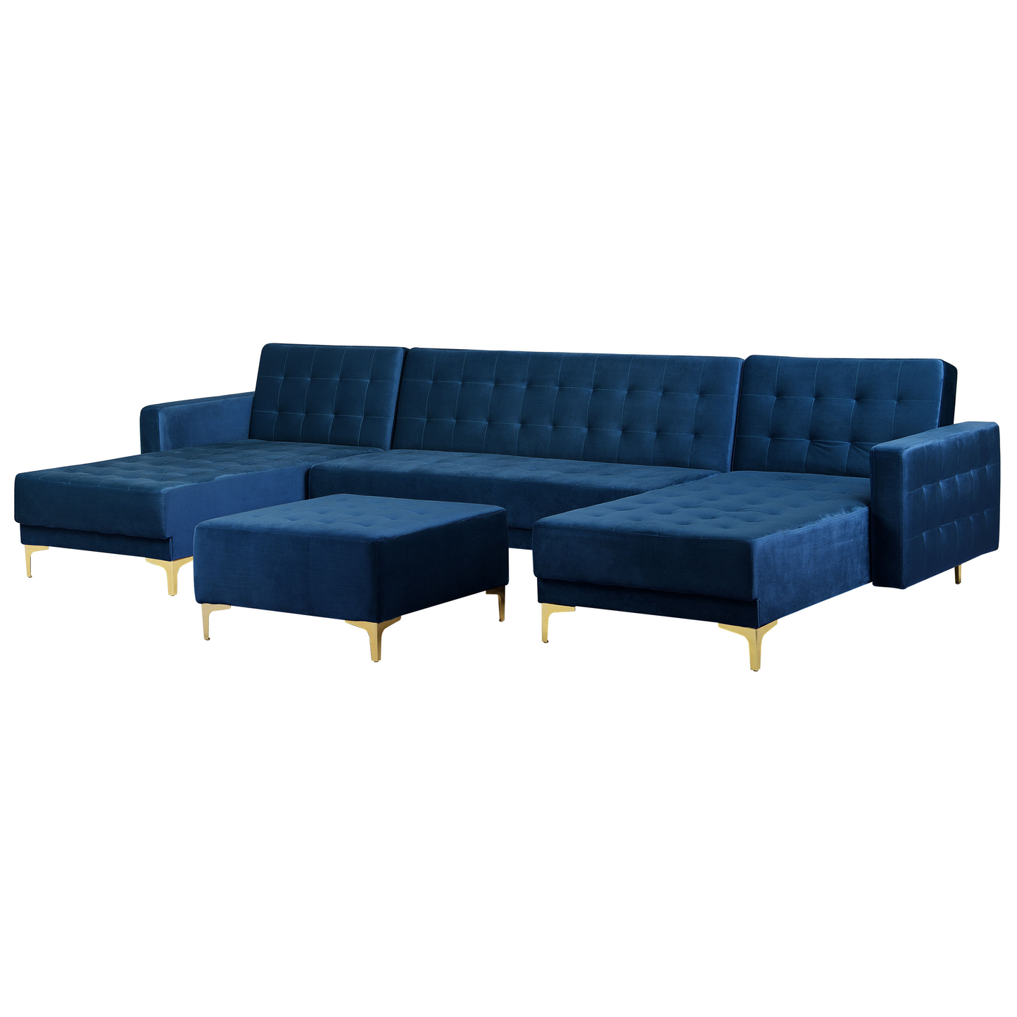 Schlafsofa U-förmig Samtstoff Marineblau mit Ottomane ABERDEEN