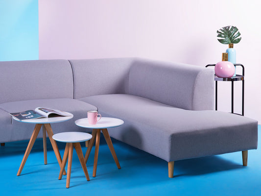 Couchtisch 3er Set weiss / hellbraun rund VEGAS
