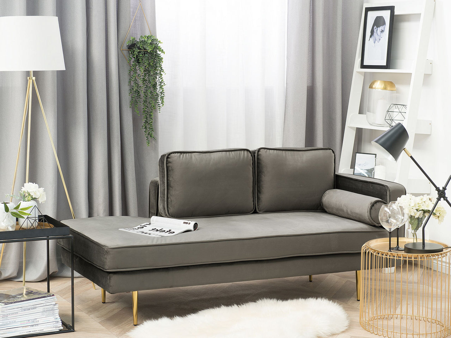 Chaiselongue Samtstoff taupe rechtsseitig MIRAMAS