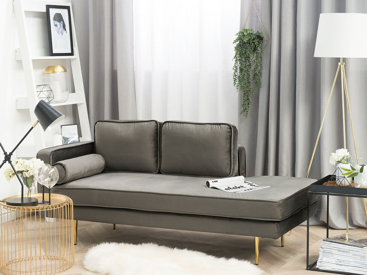 Chaiselongue Samtstoff taupe linksseitig MIRAMAS