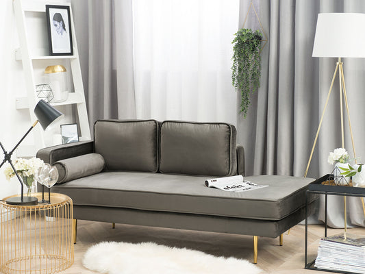 Chaiselongue Samtstoff taupe linksseitig MIRAMAS