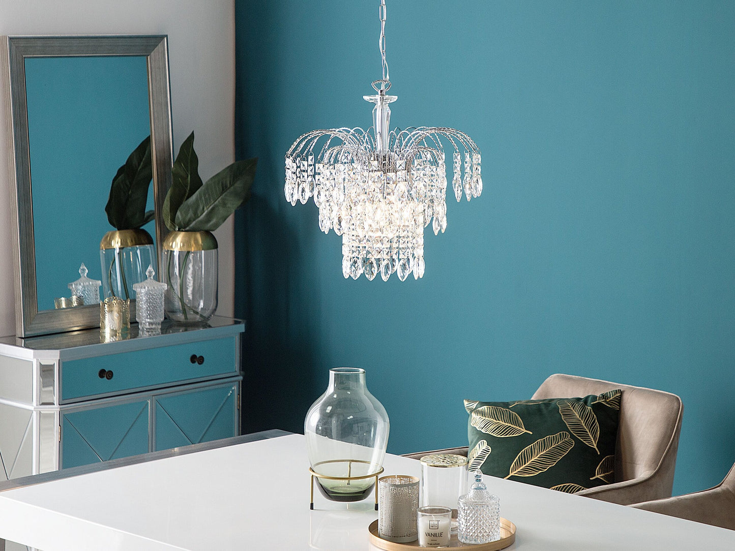 Kronleuchter Metall / Acrylglas silber Kristall-Optik 3-flammig RIVIL