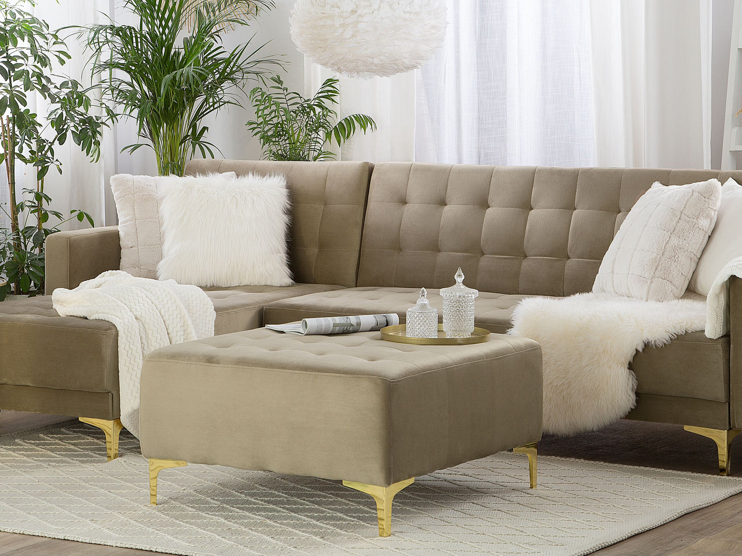 Ottomane ABERDEEN Samtstoff Sandbeige