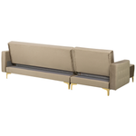 Schlafsofa Samtstoff sandbeige rechtsseitig mit Ottomane ABERDEEN