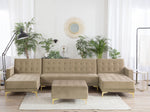 Schlafsofa U-förmig Samtstoff sandbeige mit Ottomane ABERDEEN