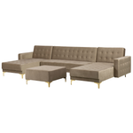 Schlafsofa U-förmig Samtstoff sandbeige mit Ottomane ABERDEEN