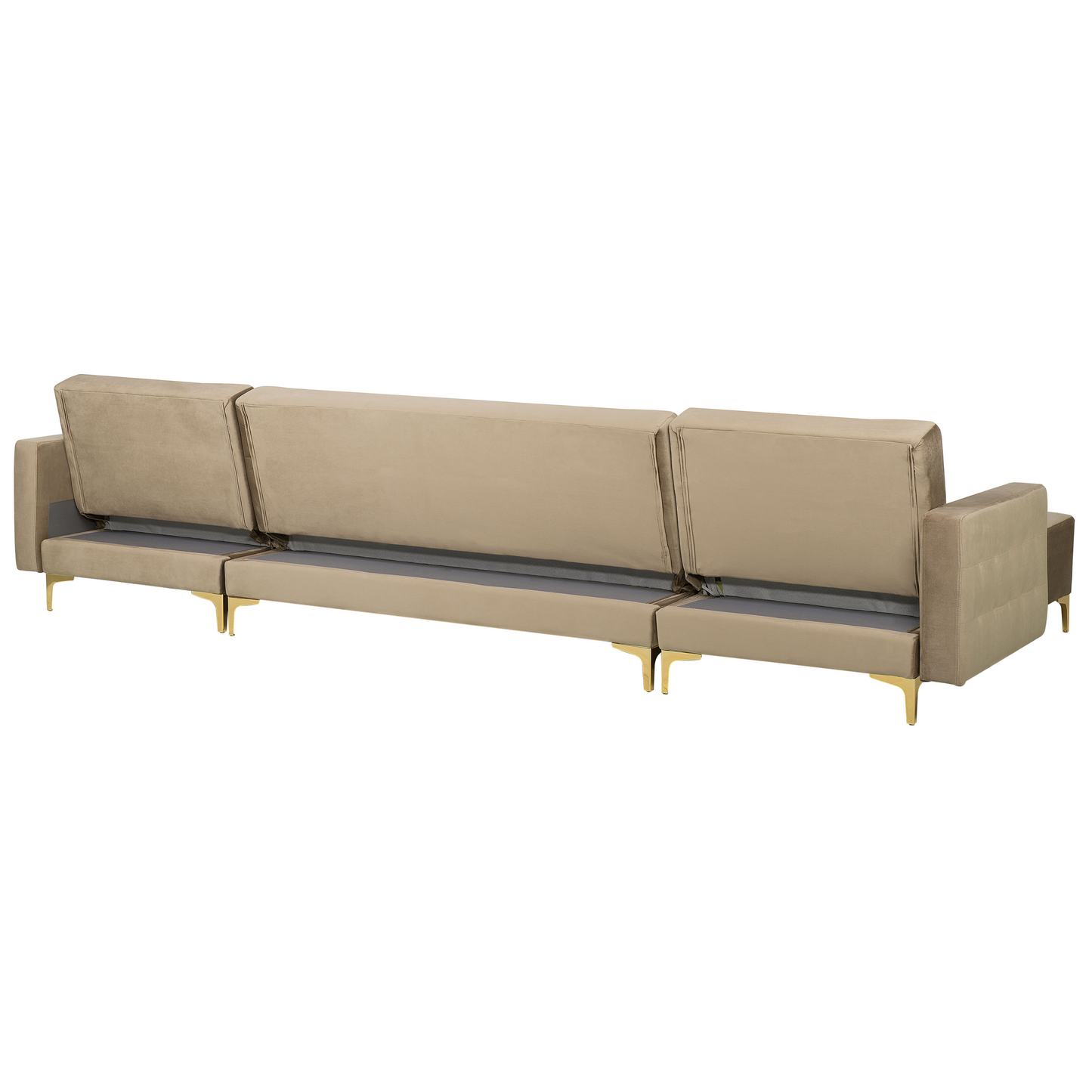 Schlafsofa U-förmig Samtstoff sandbeige mit Ottomane ABERDEEN
