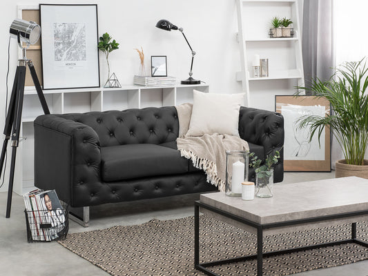 2-Sitzer Sofa Kunstleder schwarz VISSLAND