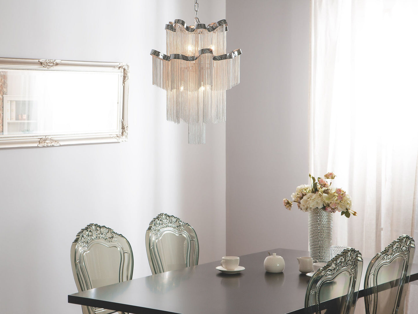 Kronleuchter Metall silber Wasserfall-Optik 6-flammig MUCONE