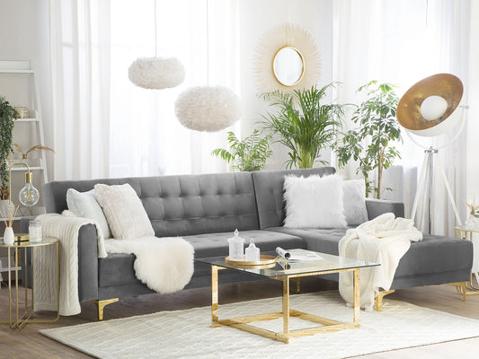 Ecksofa linksseitig Samtstoff grau Schlaffunktion ABERDEEN