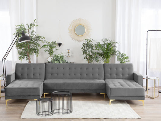 U-förmiges Sofa Samtstoff Universal Grau ABERDEEN