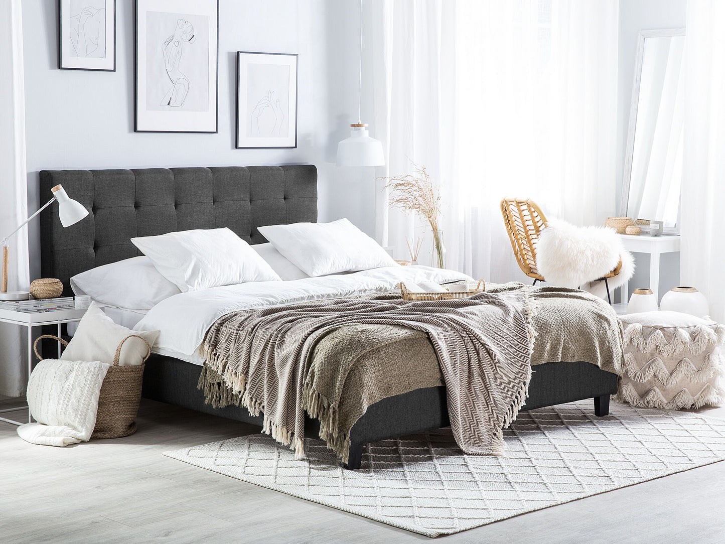 Bett mit Lattenrost Stoff LA ROCHELLE 140 x 200 cm Dunkelgrau