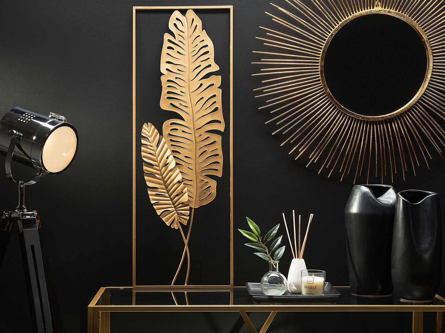 Wandobjekt Blatt PALLADIUM Metall 90 cm Gold