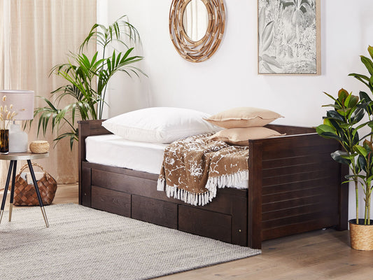 Bett mit Schubladen Holz CAHORS 90 x 200 cm Dunkelbraun