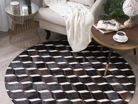 Teppich Kuhfell braun ⌀ 140 cm Patchwork Kurzflor ALPKOY