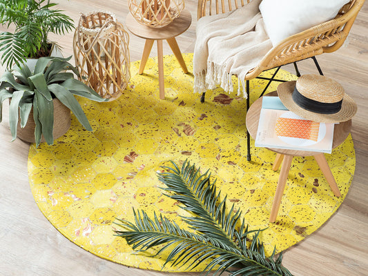 Teppich Kuhfell gelb ⌀ 140 cm Patchwork Kurzflor ZEYTIN