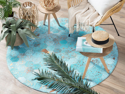 Teppich Kuhfell türkis ⌀ 140 cm Patchwork Kurzflor ZEYTIN