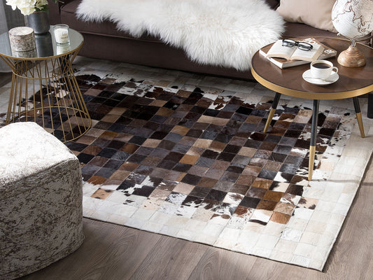 Teppich Kuhfell braun / beige 140 x 200 cm Patchwork Kurzflor OKCULU
