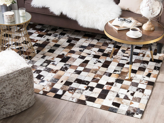 Teppich Kuhfell weiss-beige 160 x 230 cm Patchwork Kurzflor CERLI