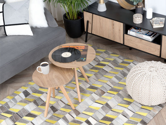 Teppich Kuhfell grau-gelb 160 x 230 cm Patchwork Kurzflor BELOREN