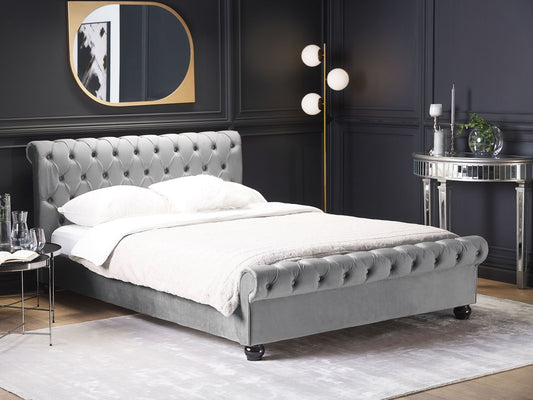 Bett mit Lattenrost Samtstoff AVALLON 140 x 200 cm Grau