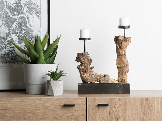 Kerzenständer Holz hellbraun 2-flammig 33 cm FLORES