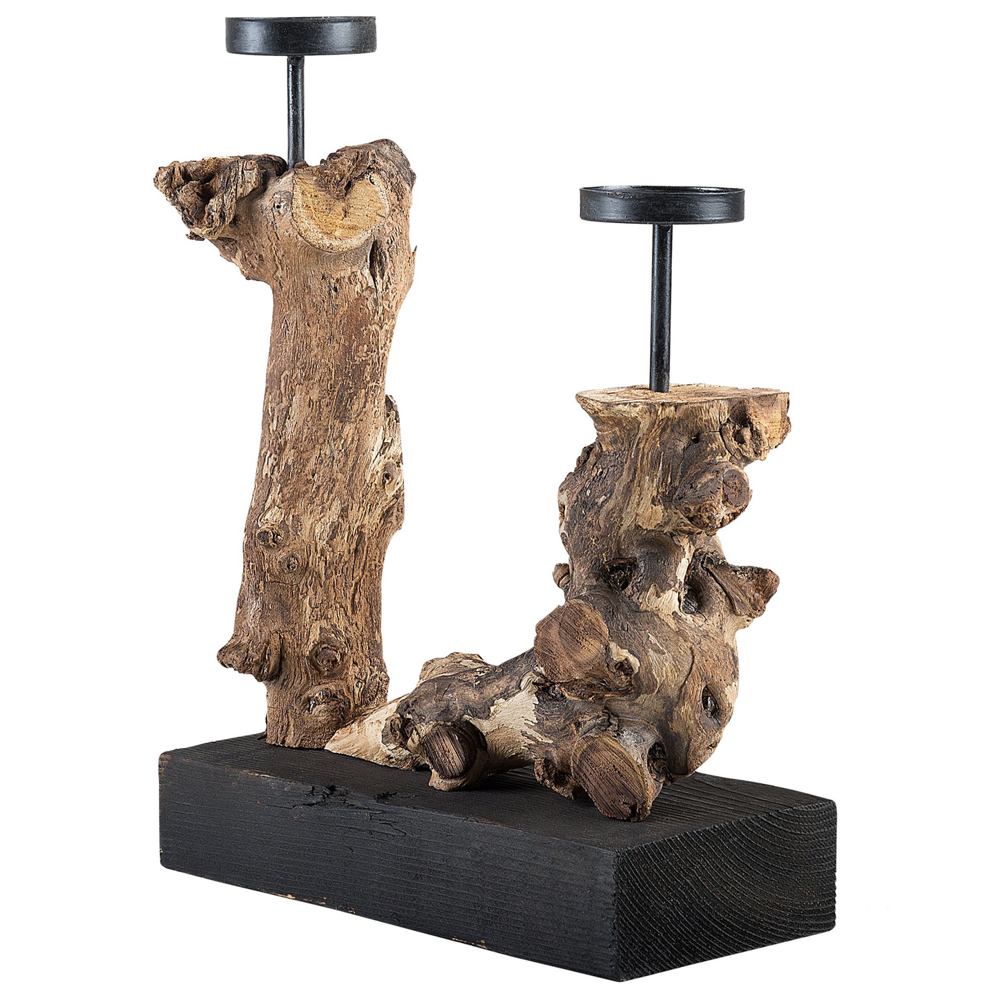 Kerzenständer Holz hellbraun 2-flammig 33 cm FLORES