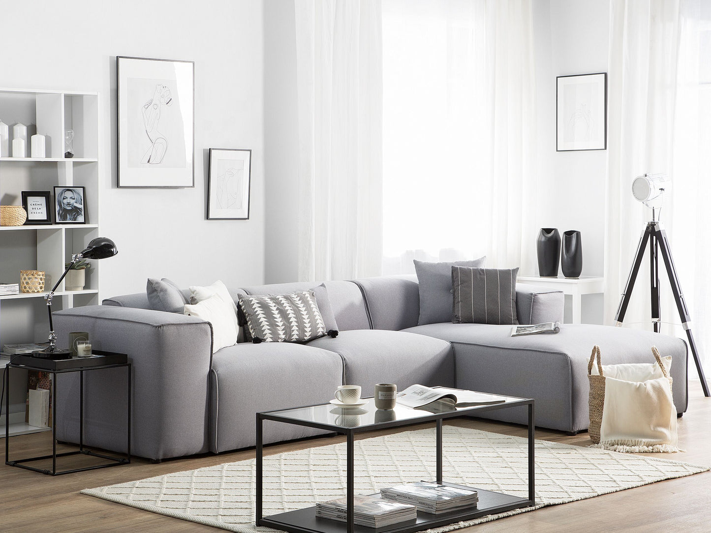 3-Sitzer Ecksofa hellgrau linksseitig DOLVA
