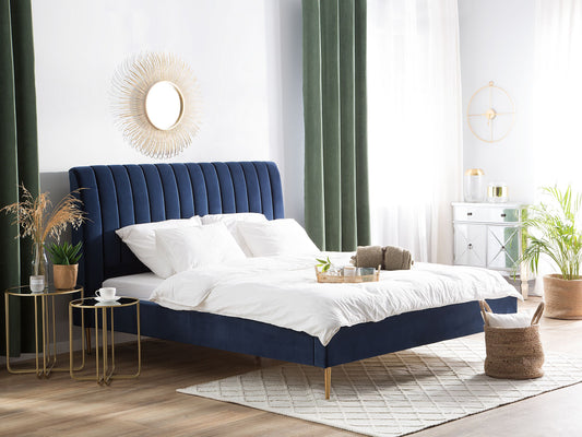 Bett mit Lattenrost Samtstoff MARVILLE 160 x 200 cm Marineblau