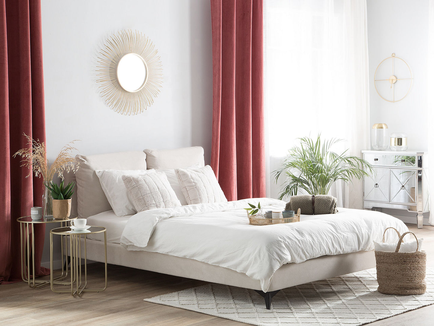 Bett mit Lattenrost Chenillegewebe MELLE 140 x 200 cm Hellbeige