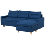 Ecksofa mit Schlaffunktion Polsterbezug marineblau linksseitig FLAKK