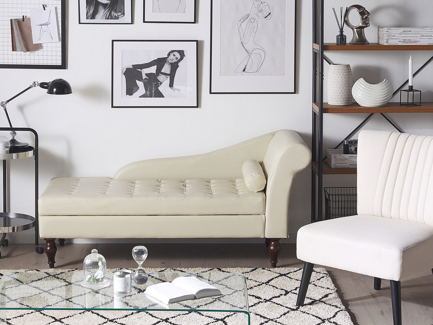 Chaiselongue Kunstleder hellbeige mit Bettkasten rechtsseitig PESSAC II