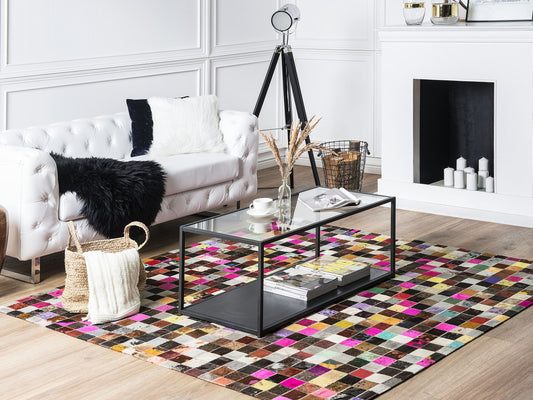 Teppich Kuhfell bunt 200 x 200 cm Patchwork Kurzflor ENNE