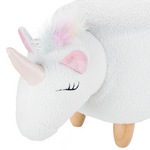 Hocker Felloptik / Gummibaumholz weiss Einhornform UNICORN