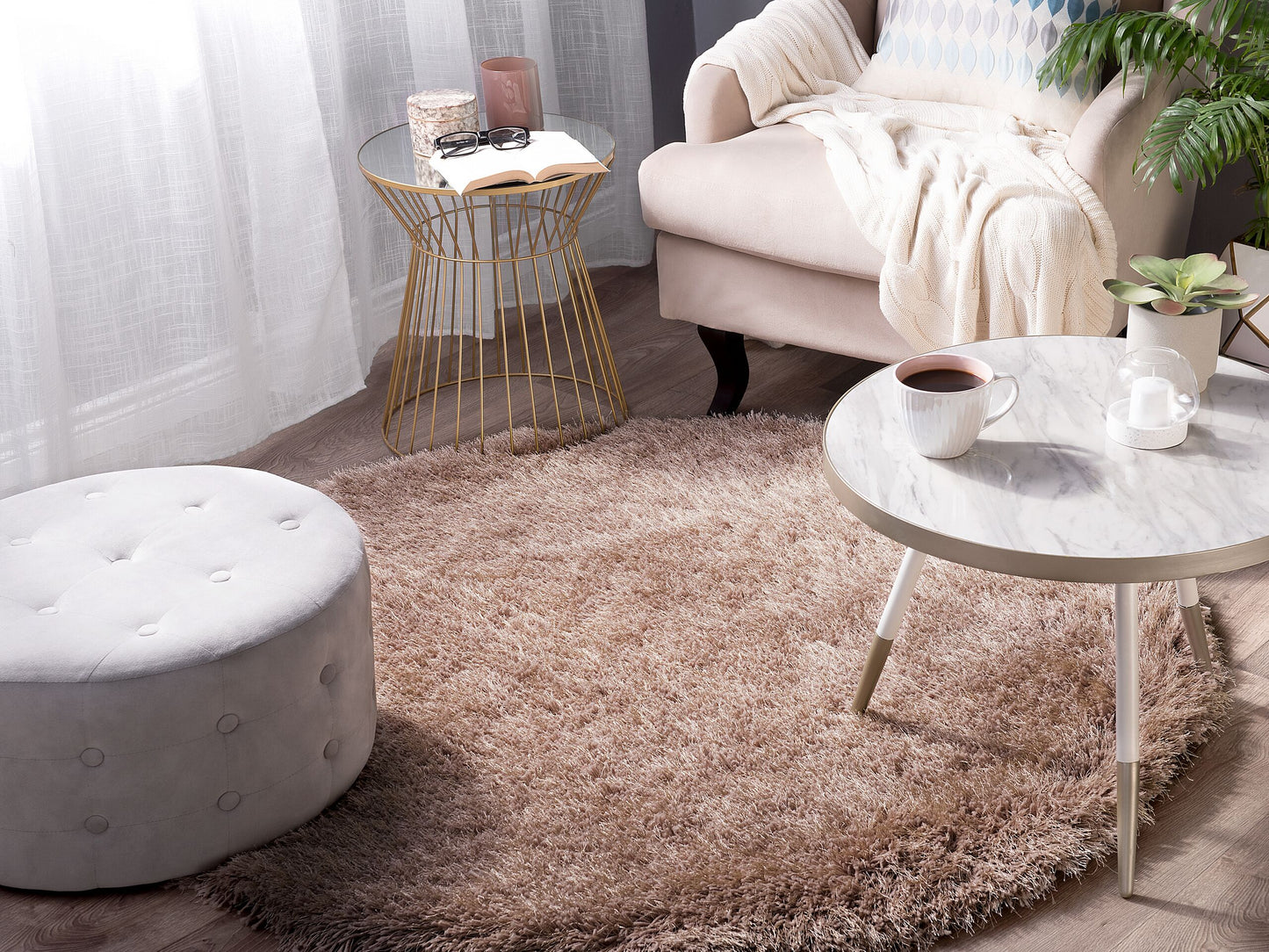 Teppich beige ⌀ 140 cm Shaggy CIDE