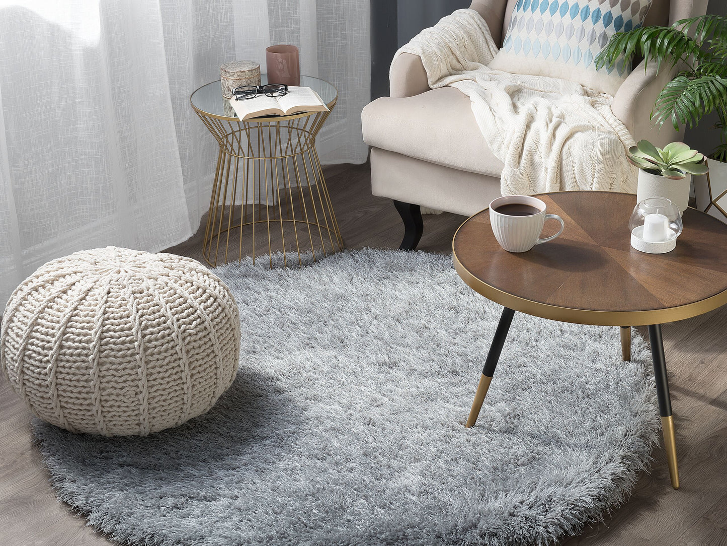 Teppich hellgrau ⌀ 140 cm Shaggy CIDE